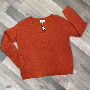 Beceel Lightweight‎ V-neck Long Sleeve Sweater Orange Small